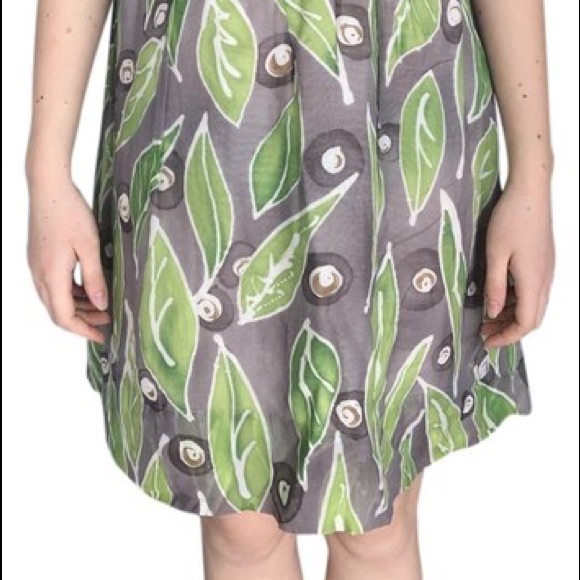 VINCE Size 4 Green Leaf Print Gray Sundress - Picture 3 of 16